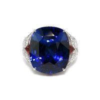 25.95 Ct. Blue Sapphire, Natural Diamond and Ruby Antique Style Ring, 18K White Gold Video