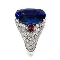 25.95 Ct. Blue Sapphire, Natural Diamond and Ruby Antique Style Ring, 18K White Gold Image