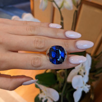 25.95 Ct. Blue Sapphire, Natural Diamond and Ruby Antique Style Ring, 18K White Gold Life Style