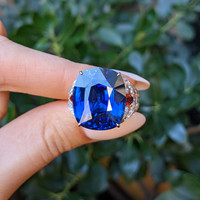 25.95 Ct. Blue Sapphire, Natural Diamond and Ruby Antique Style Ring, 18K White Gold Life Style