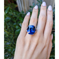 25.95 Ct. Blue Sapphire, Natural Diamond and Ruby Antique Style Ring, 18K White Gold Life Style