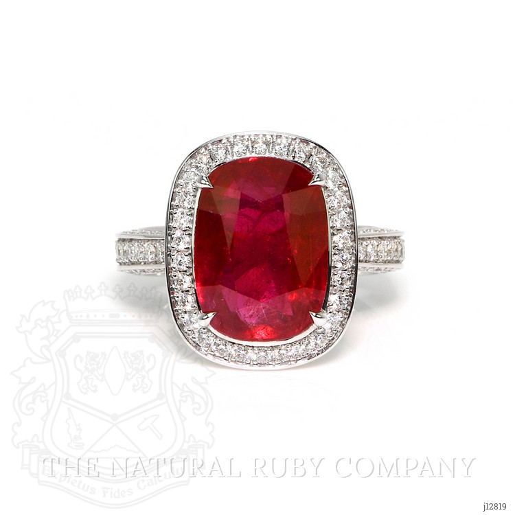 9.06 Ct. Ruby and Natural Diamond Pave Ring, 18K White Gold