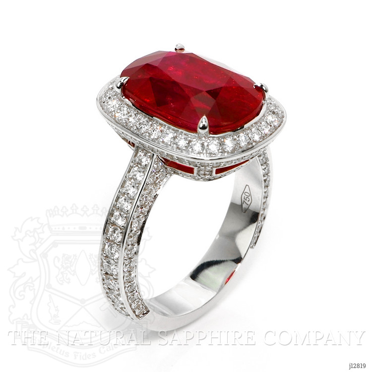 9.06 Ct. Ruby and Natural Diamond Pave Ring, 18K White Gold