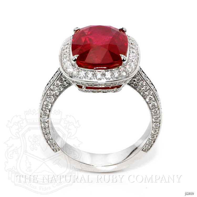 9.06 Ct. Ruby and Natural Diamond Pave Ring, 18K White Gold