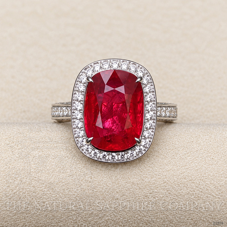 9.06 Ct. Ruby and Natural Diamond Pave Ring, 18K White Gold