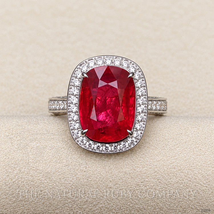 9.06 Ct. Ruby and Natural Diamond Pave Ring, 18K White Gold