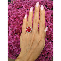 9.06 Ct. Ruby and Natural Diamond Pave Ring, 18K White Gold Life Style