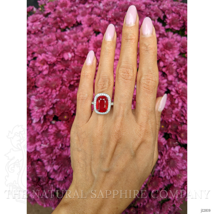 9.06 Ct. Ruby and Natural Diamond Pave Ring, 18K White Gold