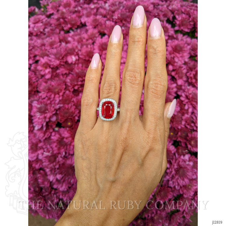 9.06 Ct. Ruby and Natural Diamond Pave Ring, 18K White Gold