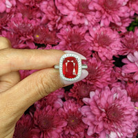 9.06 Ct. Ruby and Natural Diamond Pave Ring, 18K White Gold Life Style