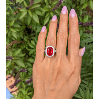 9.06 Ct. Ruby and Natural Diamond Pave Ring, 18K White Gold Life Style