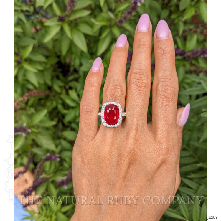 9.06 Ct. Ruby and Natural Diamond Pave Ring, 18K White Gold