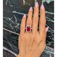 9.06 Ct. Ruby and Natural Diamond Pave Ring, 18K White Gold Life Style