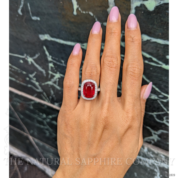 9.06 Ct. Ruby and Natural Diamond Pave Ring, 18K White Gold