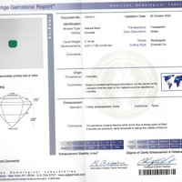 3.14 Ct. Emerald and Natural Diamond Halo Ring, Platinum & 18K Yellow Scan Report
