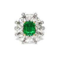 3.14 Ct. Emerald and Natural Diamond Halo Ring, Platinum & 18K Yellow Video