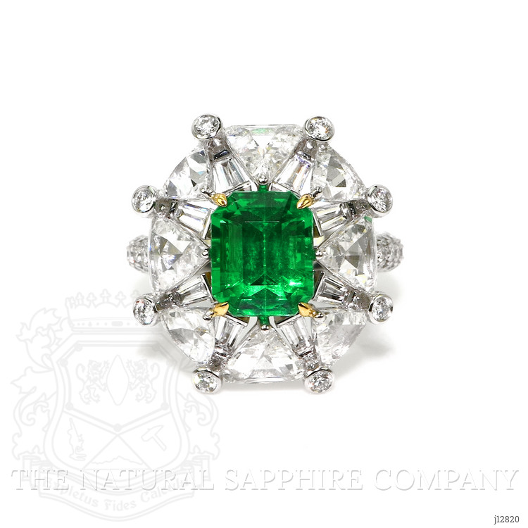 3.14 Ct. Emerald and Natural Diamond Halo Ring, Platinum & 18K Yellow