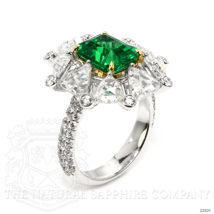 3.14 Ct. Emerald and Natural Diamond Halo Ring, Platinum & 18K Yellow