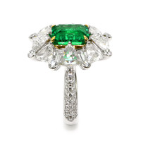 3.14 Ct. Emerald and Natural Diamond Halo Ring, Platinum & 18K Yellow Image