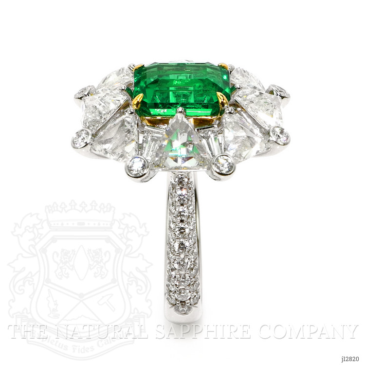 3.14 Ct. Emerald and Natural Diamond Halo Ring, Platinum & 18K Yellow