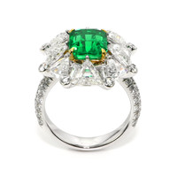 3.14 Ct. Emerald and Natural Diamond Halo Ring, Platinum & 18K Yellow Image