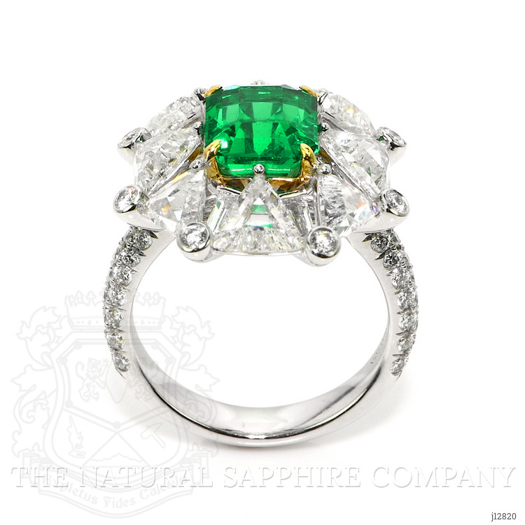 3.14 Ct. Emerald and Natural Diamond Halo Ring, Platinum & 18K Yellow