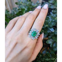 3.14 Ct. Emerald and Natural Diamond Halo Ring, Platinum & 18K Yellow Life Style