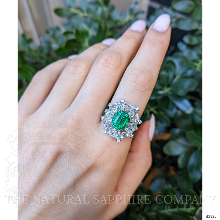 3.14 Ct. Emerald and Natural Diamond Halo Ring, Platinum & 18K Yellow