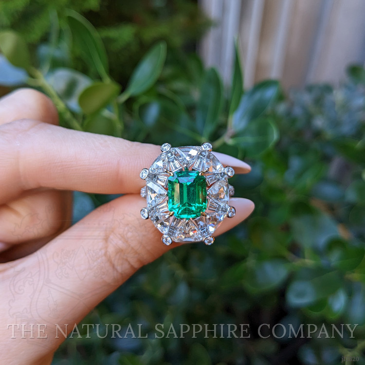 3.14 Ct. Emerald and Natural Diamond Halo Ring, Platinum & 18K Yellow