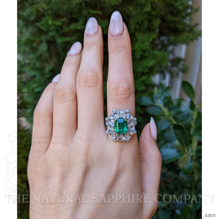 3.14 Ct. Emerald and Natural Diamond Halo Ring, Platinum & 18K Yellow