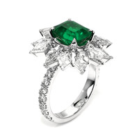 3.34 Ct. Emerald and Natural Diamond Pave Ring, Platinum 950 Image