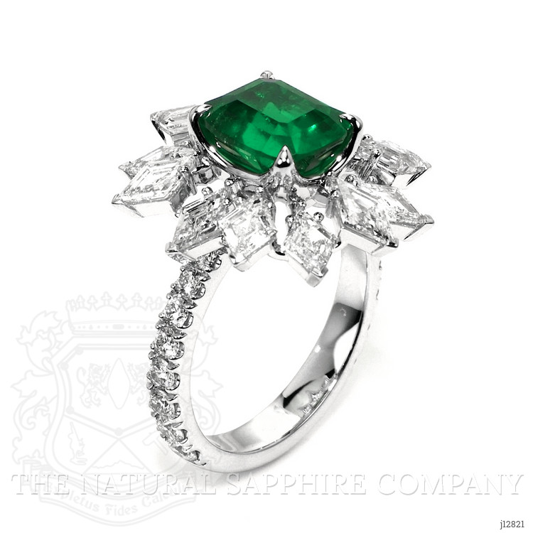 3.34 Ct. Emerald and Natural Diamond Pave Ring, Platinum 950