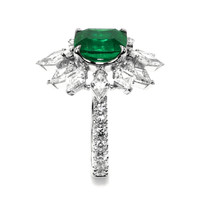 3.34 Ct. Emerald and Natural Diamond Pave Ring, Platinum 950 Image