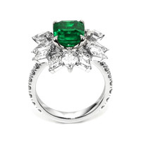 3.34 Ct. Emerald and Natural Diamond Pave Ring, Platinum 950 Image