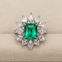3.34 Ct. Emerald and Natural Diamond Pave Ring, Platinum 950 Life Style