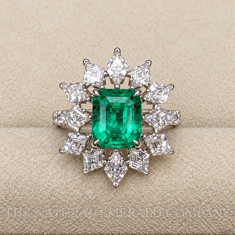 3.34 Ct. Emerald and Natural Diamond Pave Ring, Platinum 950