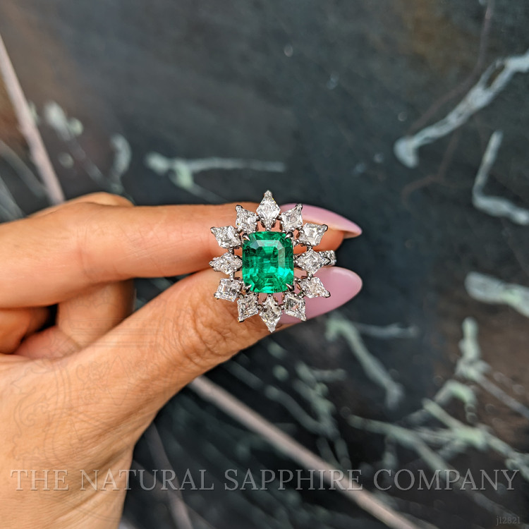 3.34 Ct. Emerald and Natural Diamond Pave Ring, Platinum 950