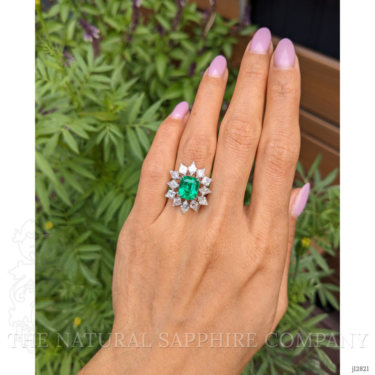 3.34 Ct. Emerald and Natural Diamond Pave Ring, Platinum 950