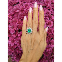 3.34 Ct. Emerald and Natural Diamond Pave Ring, Platinum 950 Life Style