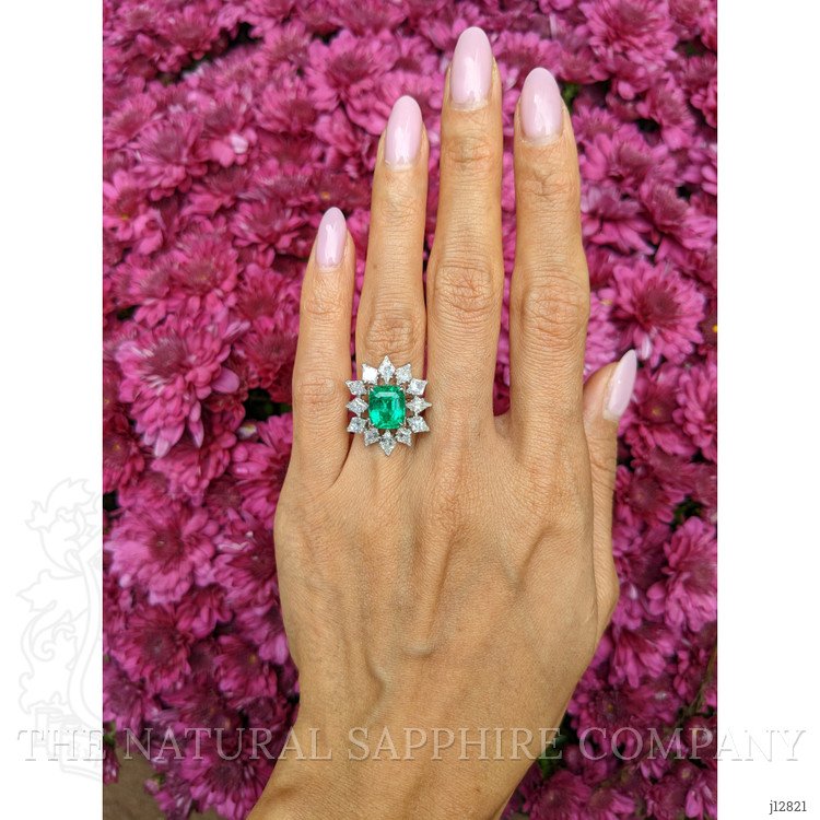 3.34 Ct. Emerald and Natural Diamond Pave Ring, Platinum 950