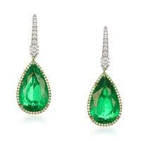 18.87&nbsp;Ct.Tw.Total Carat Weight Emerald and Natural Diamond Pave Earrings, 18K White Gold Video