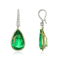 18.87&nbsp;Ct.Tw.Total Carat Weight Emerald and Natural Diamond Pave Earrings, 18K White Gold Image