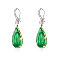 18.87&nbsp;Ct.Tw.Total Carat Weight Emerald and Natural Diamond Pave Earrings, 18K White Gold Image