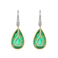 18.87&nbsp;Ct.Tw.Total Carat Weight Emerald and Natural Diamond Pave Earrings, 18K White Gold Image