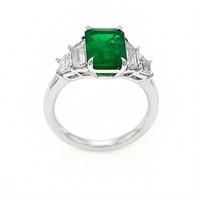 2.45 Ct. Emerald and Natural Diamond Accent Stones Ring, Platinum 950 Image