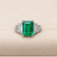 2.45 Ct. Emerald and Natural Diamond Accent Stones Ring, Platinum 950 Life Style