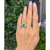 2.45 Ct. Emerald and Natural Diamond Accent Stones Ring, Platinum 950 Life Style