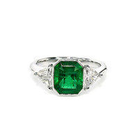 2.14 Ct. Emerald and Natural Diamond Three Stone Ring, Platinum 950 Video