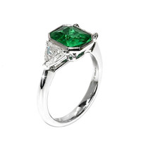 2.14 Ct. Emerald and Natural Diamond Three Stone Ring, Platinum 950 Image