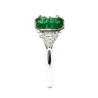 2.14 Ct. Emerald and Natural Diamond Three Stone Ring, Platinum 950 Image